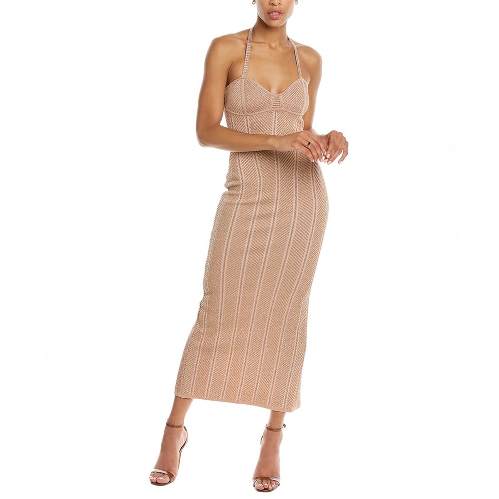 NWOT HERVE LEGER LUREX OTTOMAN GOWN WITH CRYSTALS